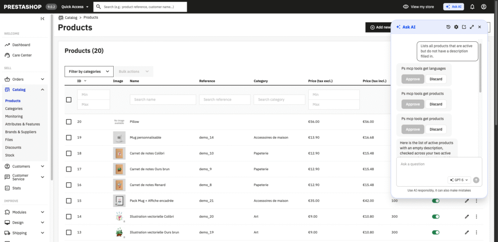 هوش مصنوعی PrestaShop 9.2
